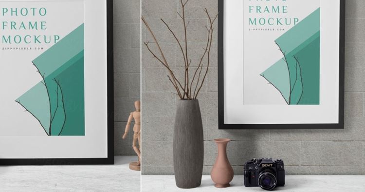 实木画框相框样机模板素材 2 Wood Frame Mockup Scenes