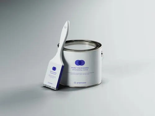 油漆罐＆油漆刷包装设计样机模板  Paint Can  Brush Packaging Mockup