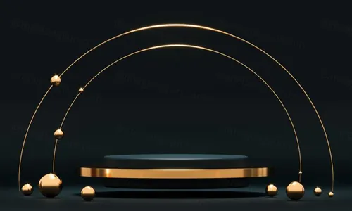 黑金圆形平台几何体高清背景素材 3d round podium geometry with black gold elements