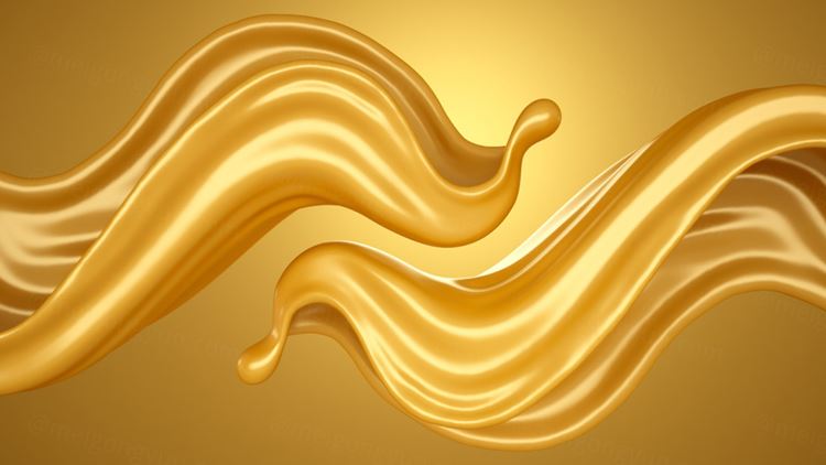 3D渲染合成飞溅金色背景素材 3d rendering yellow background with splash caramel