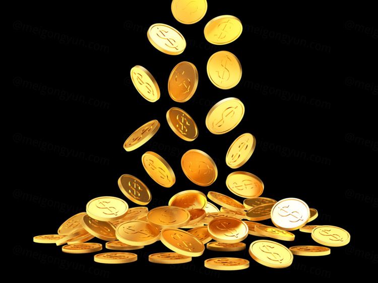 洒落的金币黑色高清背景图片素材 alling golden dollar coins