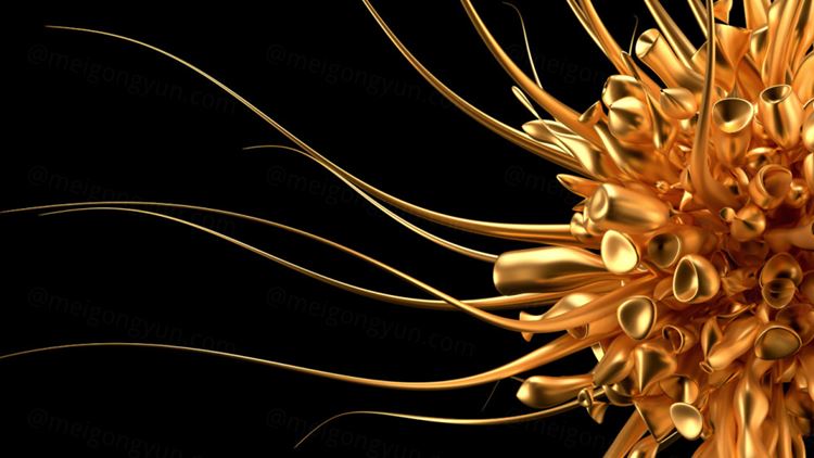 美丽的不规则黄金形状三维渲染图形素材背景 beautiful golden form 3d illustration