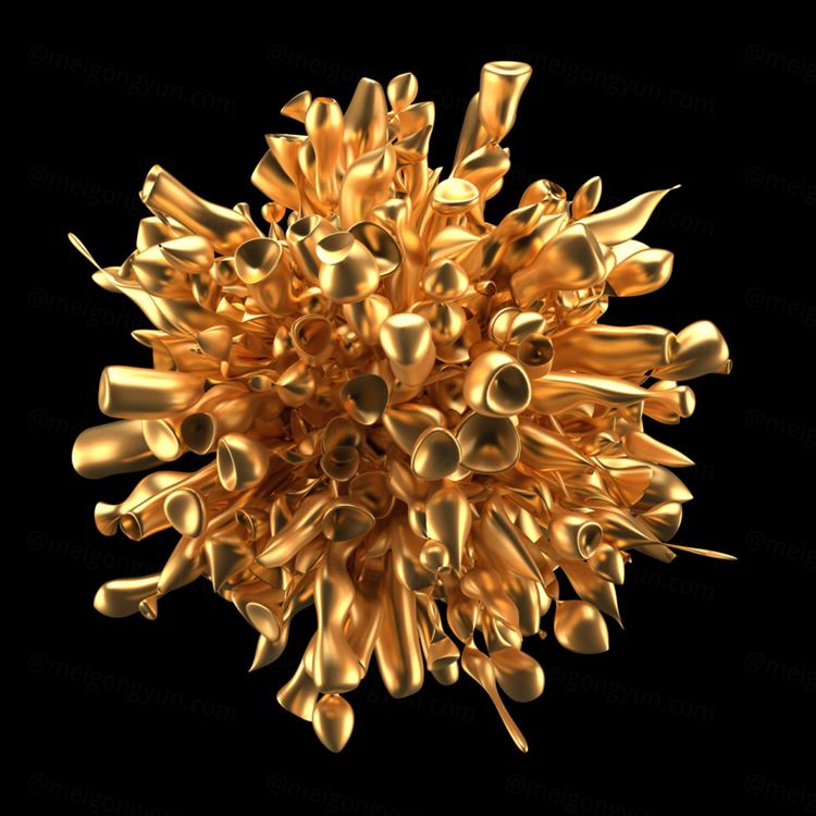 美丽的不规则黄金形状三维渲染图形素材背景 beautiful golden form 3d illustration