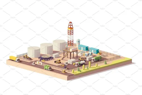 矢量低聚土地石油开采施工现场图标Vector low poly land oil and gas drilling rig