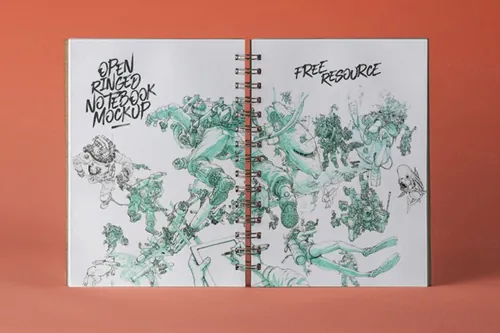 打开Psd环形素描本样机 Open Psd Ringed Sketchbook Mockup