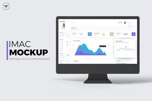 深色正面简约iMac苹果电脑场景样机下载imac mockups