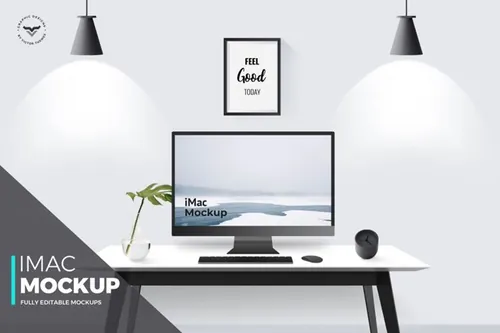 深色简约创意iMac苹果电脑办公场景样机下载imac mockups