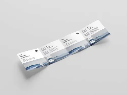 正方形四折页传单宣传册设计提案展示样机模板 Square 4-Fold Leaflet M