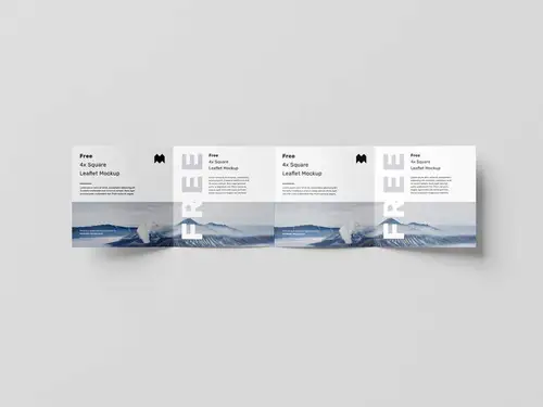正方形四折页传单宣传册设计提案展示样机模板 Square 4-Fold Leaflet M