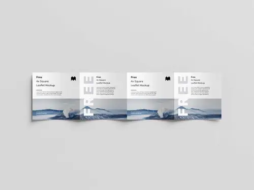 正方形四折页传单宣传册设计提案展示样机模板 Square 4-Fold Leaflet M