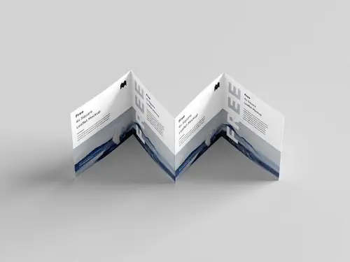 正方形四折页传单宣传册设计提案展示样机模板 Square 4-Fold Leaflet M