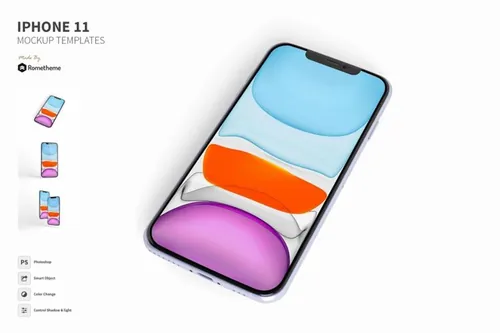 三种视角iPhone 手机屏幕设计预览样机 IPhone 11 Mockup FH