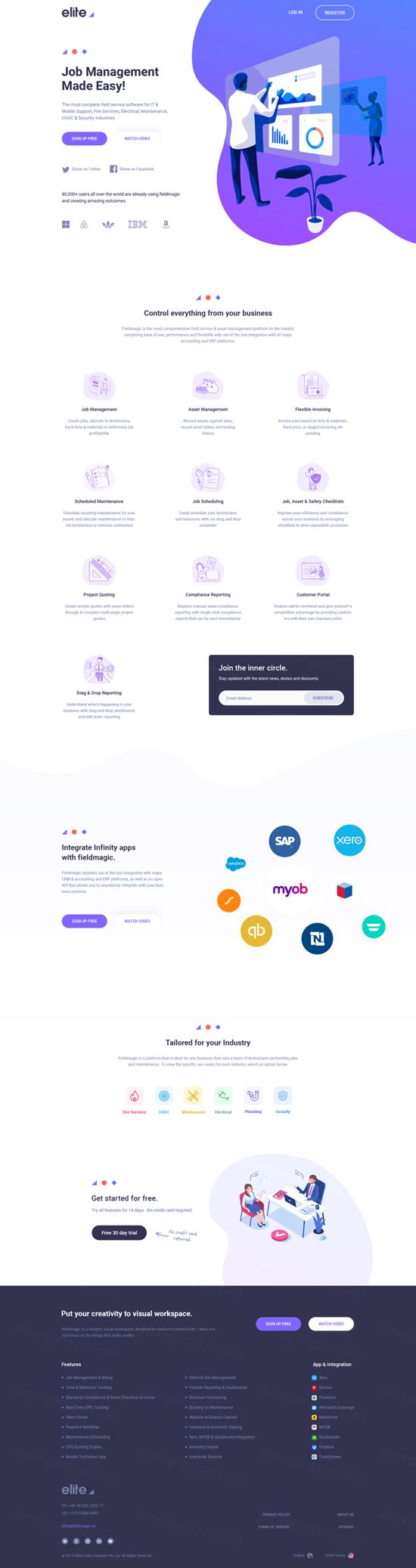 工作在线协作管理着陆页网页PSD模版 Job Managem