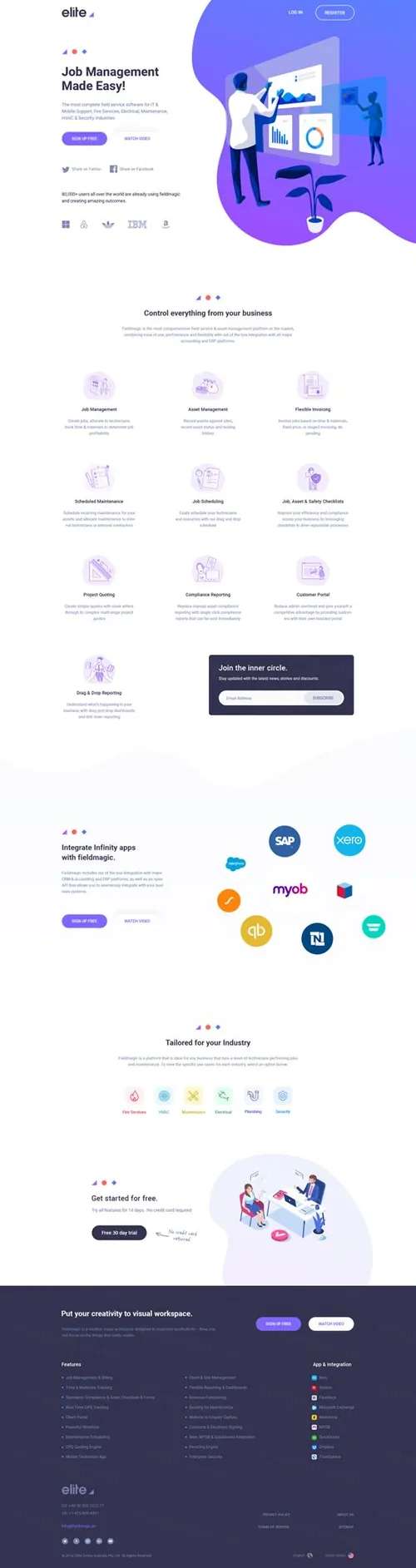 工作在线协作管理着陆页网页PSD模版 Job Managem
