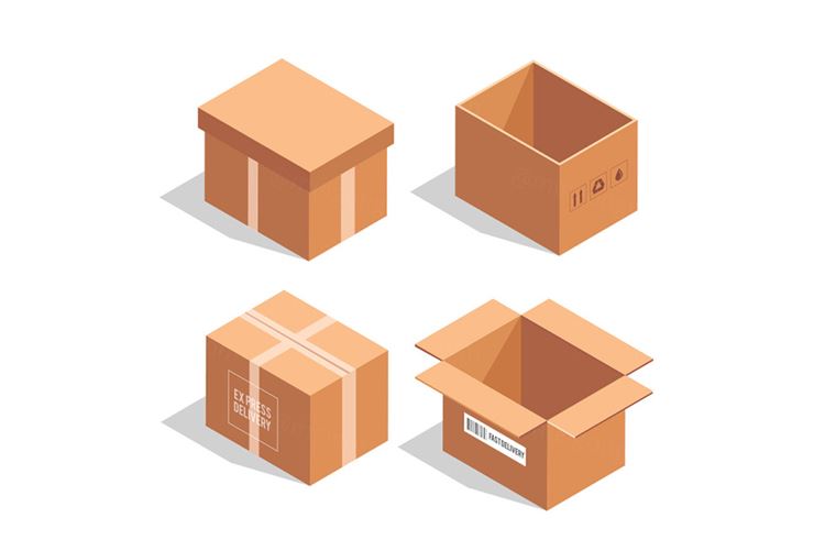 写实包裹瓦楞纸箱快递箱矢量素材合辑 Cardboard boxes collection