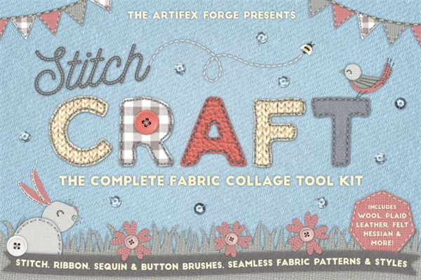手工缝制效果的笔刷样式下载 Stitch Craft Brushes