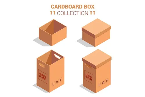 写实包裹瓦楞纸箱快递箱矢量素材合辑 Cardboard boxes collection