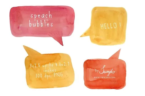 手绘水彩对话框设计素材Speach Bubbles , watercolor