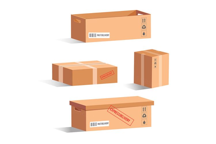 写实包裹瓦楞纸箱快递箱矢量素材合辑 Cardboard boxes collection
