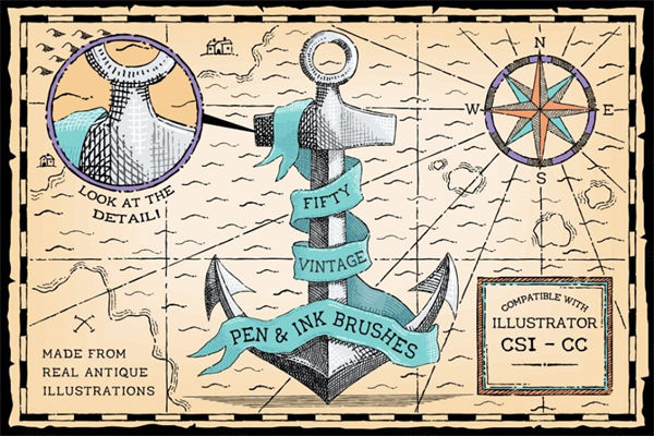 复古钢笔和墨水笔刷 Vintage Pen and Ink Brush