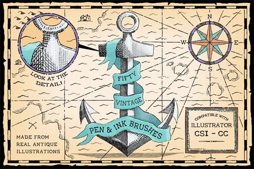 复古钢笔和墨水笔刷 Vintage Pen and Ink Brush