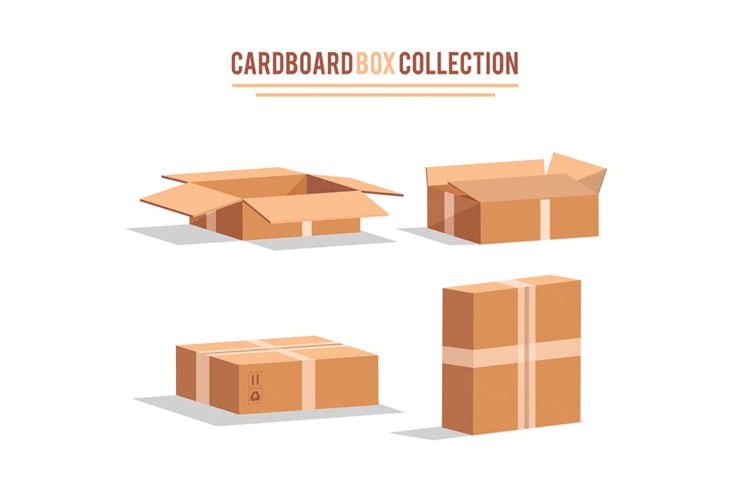 写实包裹瓦楞纸箱快递箱矢量素材合辑 Cardboard boxes collection