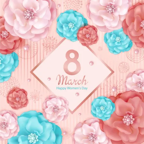 手绘粉色绿松石装饰花春天三八妇女节女神节贺卡折页矢量素材
