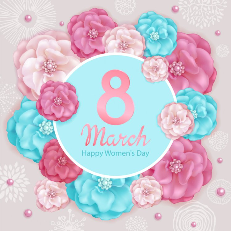 手绘粉色绿松石装饰花春天母亲节三八妇女节女神节贺卡折页矢量素材