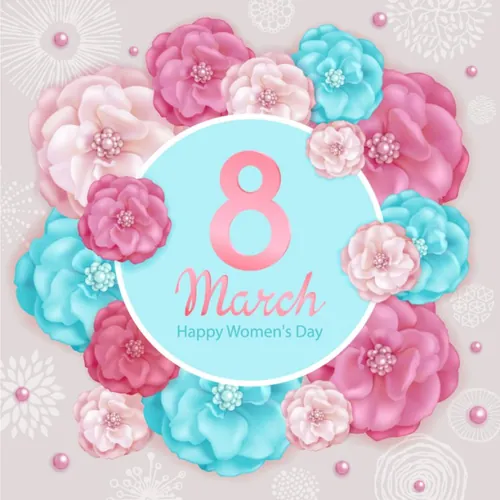 手绘粉色绿松石装饰花春天母亲节三八妇女节女神节贺卡折页矢量素材