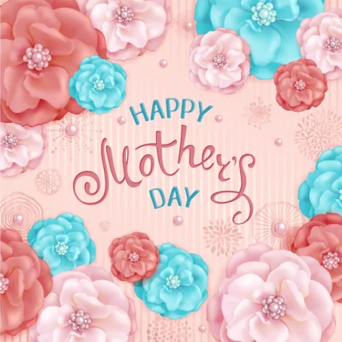 手绘粉色绿松石装饰花春天母亲节三八妇女节女神节贺卡折页矢量素材