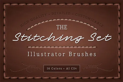 缝纫线效果的Ai笔刷 The Stitching Set AI Bru