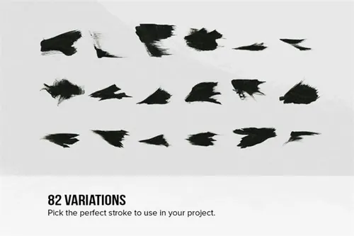 毛笔墨笔干拖笔刷效果 82 Sumi-E Ink Strokes