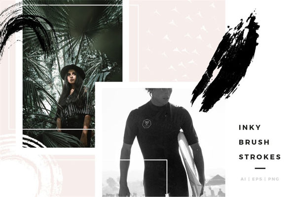 油漆笔刷笔触素材 Inky Brush Strokes
