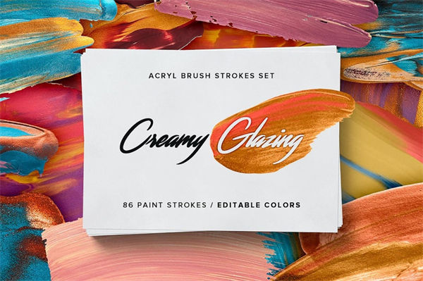 时尚高端奶油色玻璃水彩涂料油漆质感的笔刷