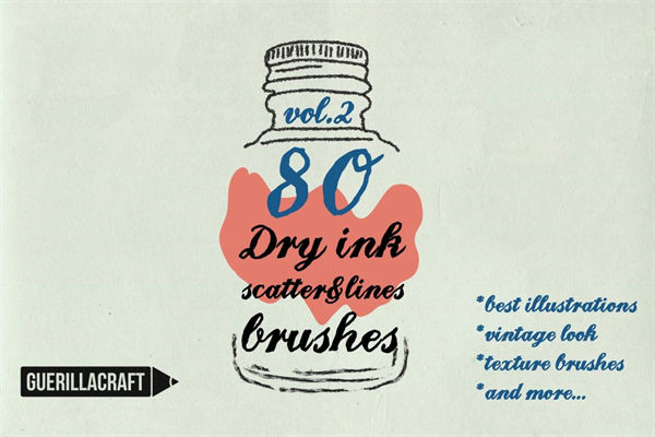 干的墨水笔刷效果 Dry ink brushes VOL.2 scat