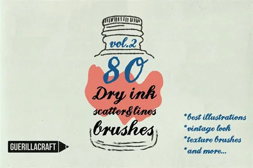 干的墨水笔刷效果 Dry ink brushes VOL.2 scat