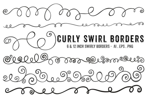 曲线卷曲的笔刷效果 Swirl Borders PNG Brushes