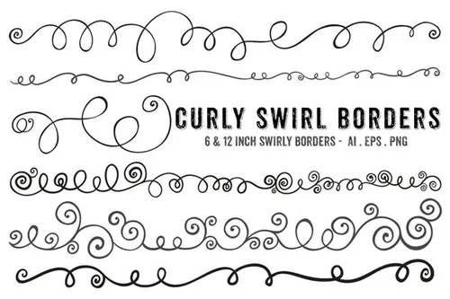 曲线卷曲的笔刷效果 Swirl Borders PNG Brushes