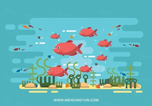 海底世界食人鱼群矢量插图Group Of Piranha Vectors