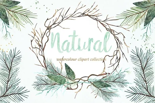 冬季水彩手绘剪贴画合集 Natural winter Wat