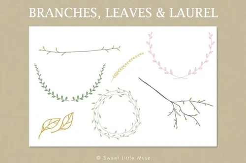 文艺清新手绘树枝插画合集Art Branches Leaves Laurel