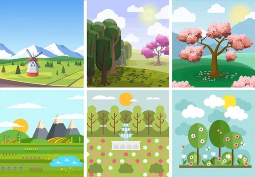 矢量春季春天田园花卉插画元素Field flower vec