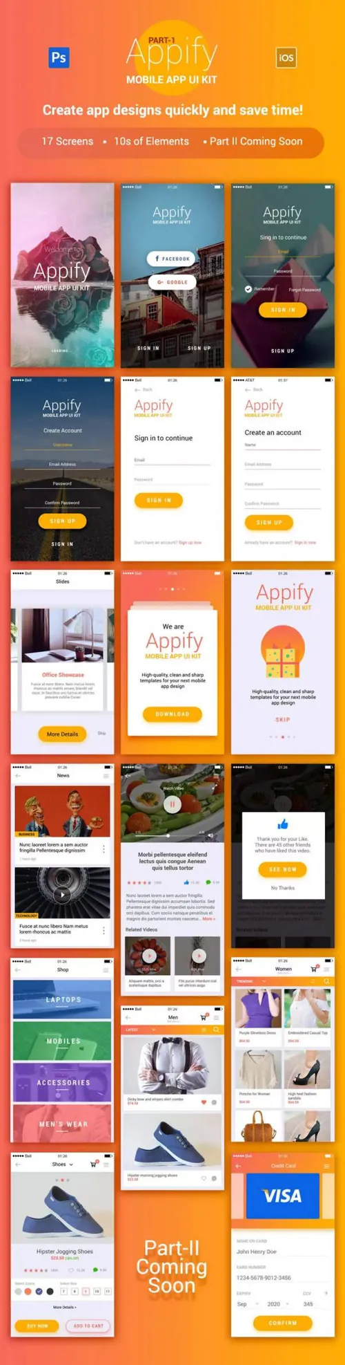 时尚又新鲜的APPIFY MOBILE APP UI KITS套装下载