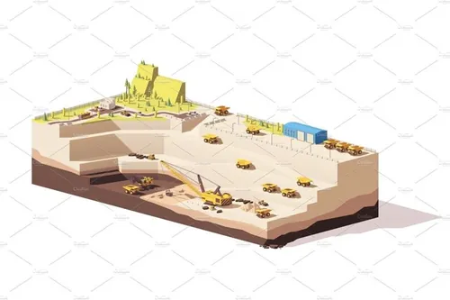 矢量低聚露天煤矿采石场图标Vector low poly open pit coal mine