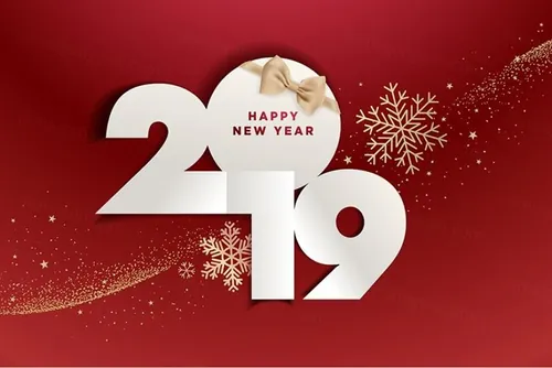 2019年新年大红色年会海报矢量背景模板 Happy New Year