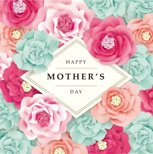 母亲节贺卡纸艺心形与粉红花卉概念设计矢量素材 Happy mother\'s day