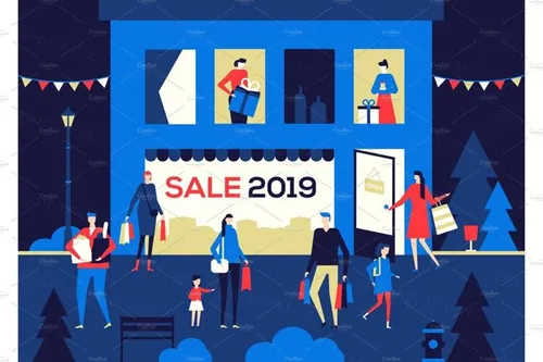新年扁平化风格购物促销主题插画 flat design style illustration
