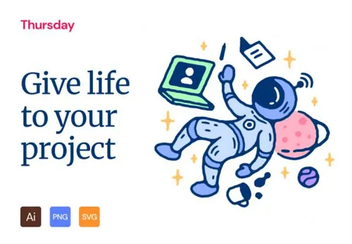 时尚精美的星期四IT工作场景插画素材 Thursday Illustr