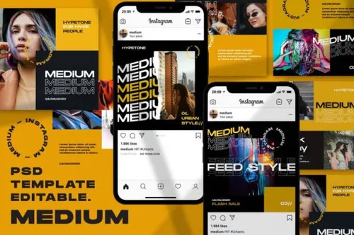 都市风Ins社交媒体撕纸纹理营销推广PSD模板素材 Medium -