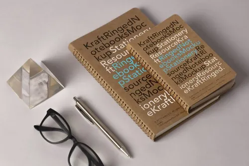 牛皮纸笔记本样机 Psd Kraft Ringed Notebooks Mockup